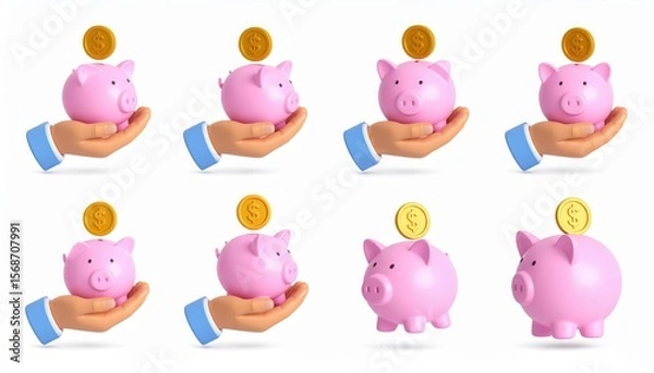 Fototapeta 3D Render: Hand Holding Piggy Bank - Saving and Investment Concept