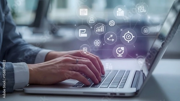 Fototapeta Streamlining Business Processes A Close-Up of Efficient Laptop Work