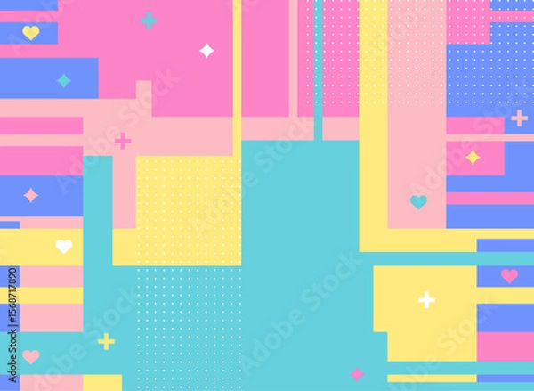 Obraz キュートなメンフィス風幾何学コラージュ背景