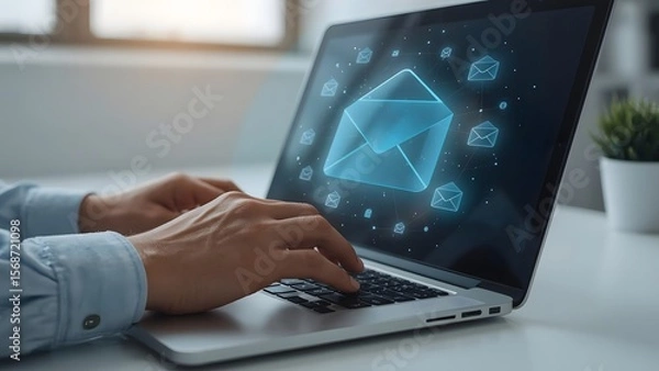 Obraz High-Quality Photo of Person Using Laptop to Send Emails, Digital Communication Concept