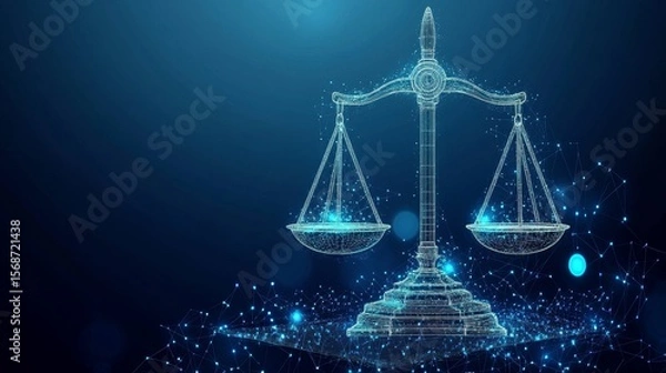 Fototapeta Digital blue background with polygonal wireframe judicial services 