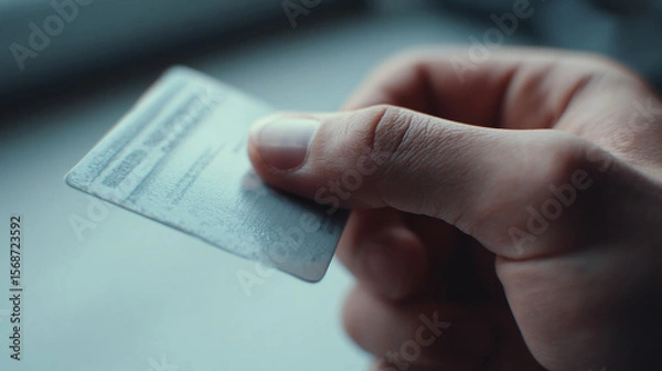 Obraz Close-up of hand holding a credit card or id