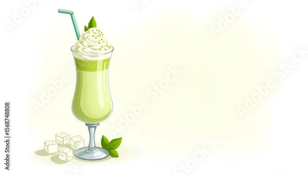 Obraz Refreshing Iced Matcha Latte Vector Artwork Isolated on White Background