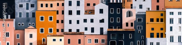 Obraz Multi-Story Building Facade in Varied Pastel Colors
