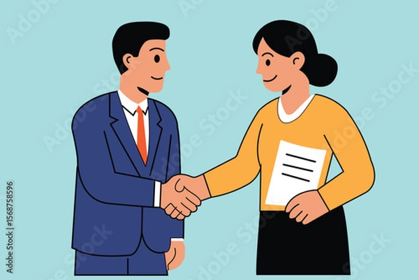 Fototapeta Successful business partnership symbolized by a confident handshake, representing collaboration, trust, and a closed deal.