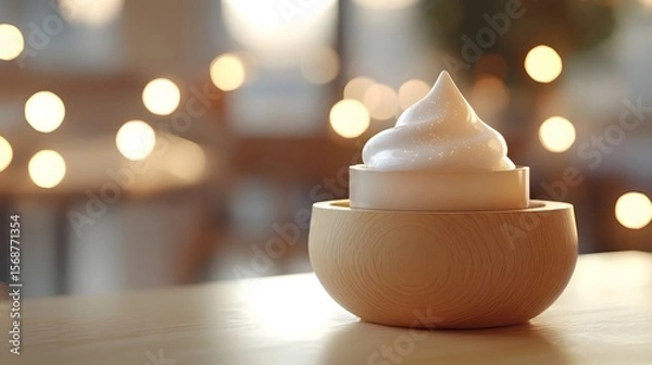 Fototapeta The hydrating bb cream glows softly under the light, with a blurred background and floating light spots