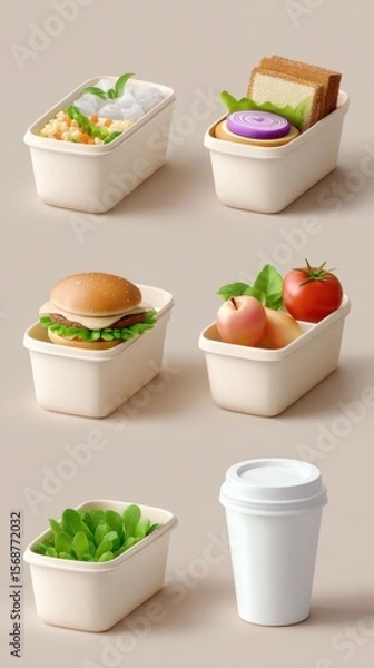 Fototapeta Office workers enjoy healthy meals arranged in standard lunchboxes featu diverse foods, perfect for a balanced diet while working, thanks to Leeyongjay's vision.