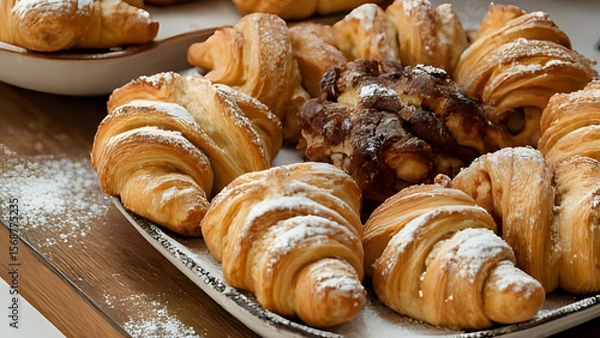 Obraz croissant on a wooden table