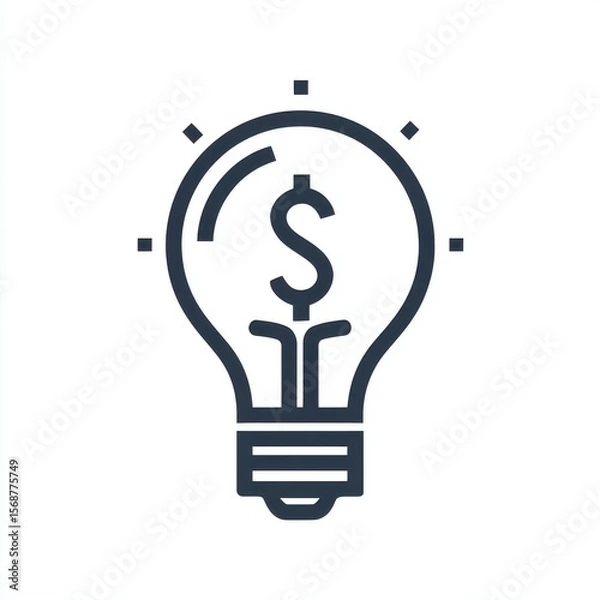 Fototapeta Line art illustration of a lightbulb with a dollar sign inside, symbolizing financial ideas or innovation. Simple, clean design on a white background.