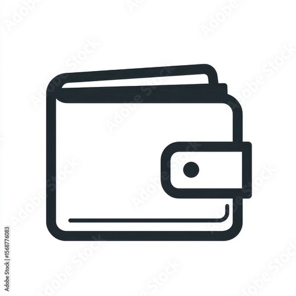 Obraz Simple line art illustration of a closed wallet on white background. The wallet is depicted in a minimalist style with dark gray lines and a simple clasp.
