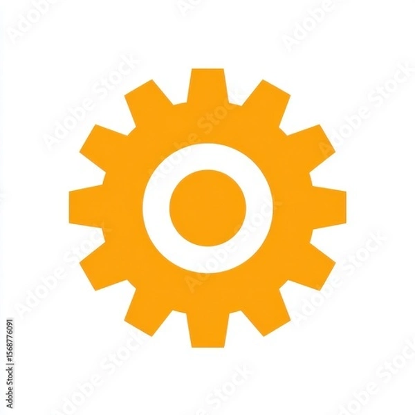 Obraz Orange gear icon with concentric circles on white background. Simple, minimalist design suitable for various applications, including websites and presentations.