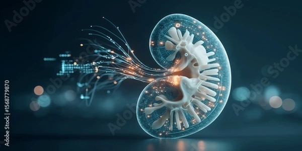 Obraz Gene Editing concept. Futuristic digital kidney design with glowing elements.