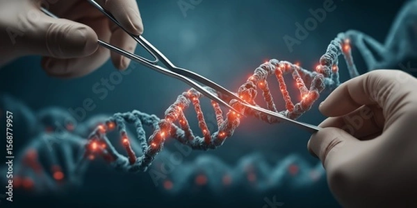 Obraz Gene Editing concept. DNA manipulation with scientific tools in a lab setting