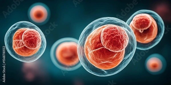 Obraz Gene Editing concept. Microscopic view of cells in vibrant colors.