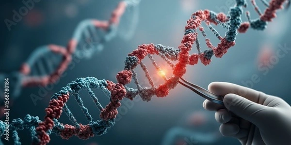 Obraz Gene Editing concept. DNA strand being manipulated with precision tools in a lab setting