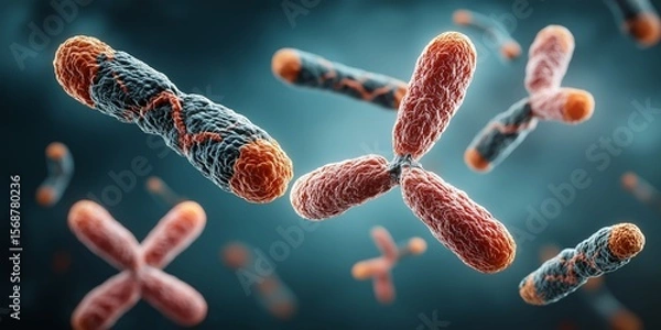 Obraz Gene Editing concept. Microscopic view of colorful bacteria in abstract background.