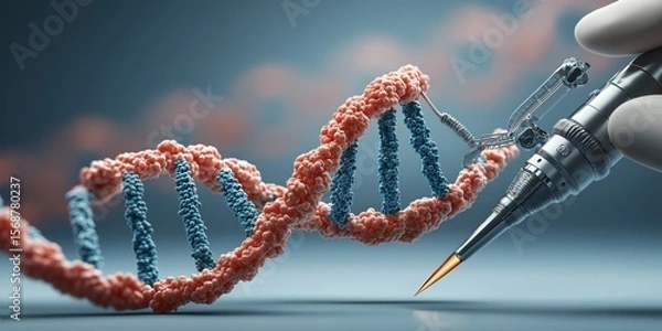Obraz Gene Editing concept. DNA model with a precise tool for scientific work.