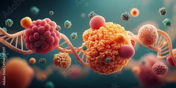 Obraz Gene Editing concept. Microscopic view of DNA and cellular structures.