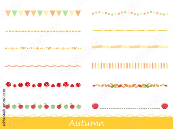 Obraz 可愛い秋モチーフのライン、罫線、下線のイラスト素材セット