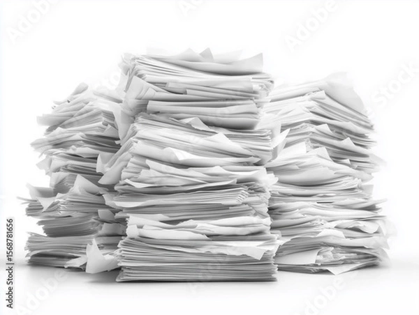 Fototapeta Chaotic Stack of White Documents on Desk