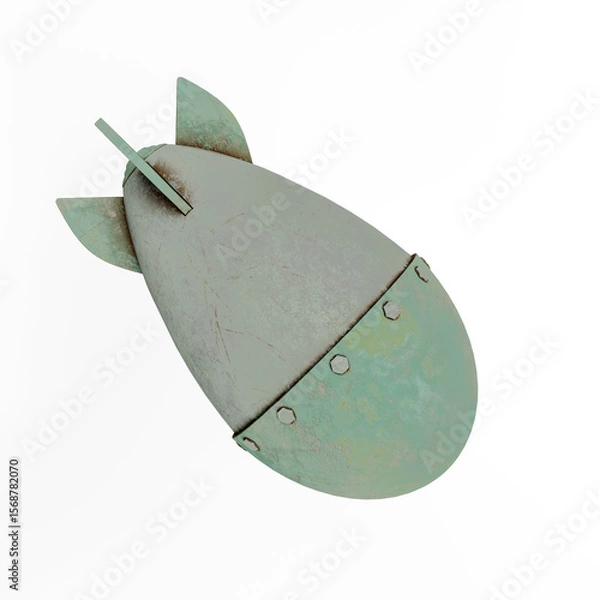 Fototapeta Aged Metallic Bomb with Riveted Design on Isolated White Background. 3D Illustration. File with Clipping Path