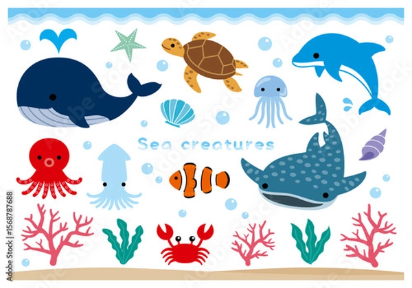 Obraz かわいい海の生き物セット