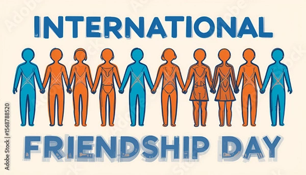 Fototapeta International friendship day with diverse figures holding hands in unity and celebration of friendship