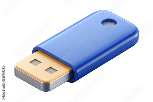 Obraz Blue usb flash drive with gold connector isolated on transparent background