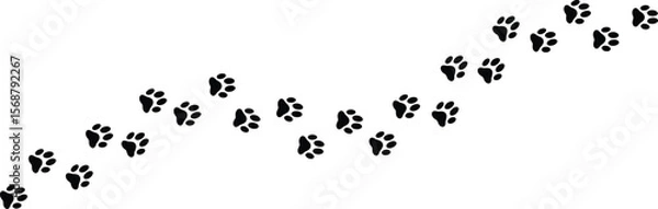 Fototapeta Paw print of dog or cat. Paws foot print trail. Paw vector foot trail print of cat. Dog path pattern animal tracks. Paw print silhouette vector art illustration
