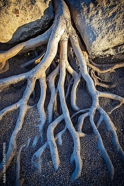 Obraz Intricate patterns of exposed roots and stones create natural textures