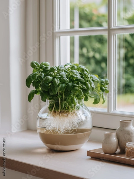 Fototapeta herbs in a pot. Generative AI