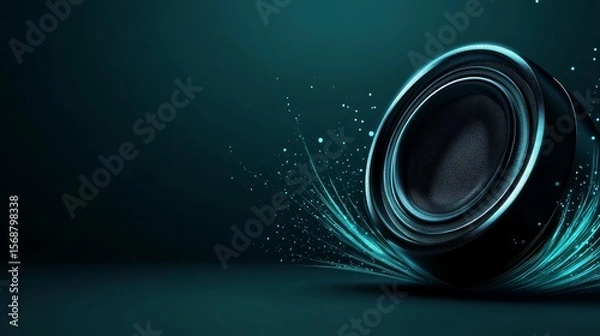 Fototapeta Speaker with visible audio waves, copy space