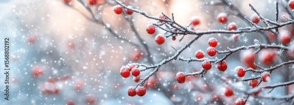 Fototapeta Winter wonderland with frosted berries