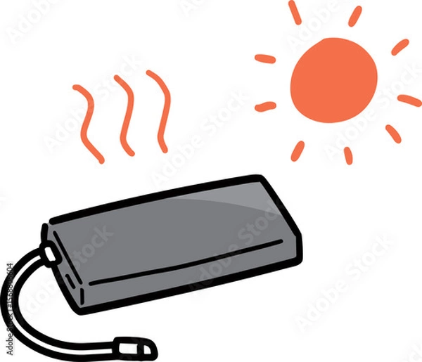 Obraz 太陽の熱で高温になるモバイルバッテリーのイラスト
