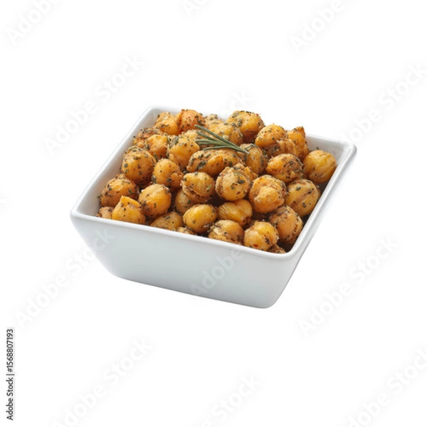Obraz Roasted Chickpeas with Rosemary and Herbs in a White Square Bowl