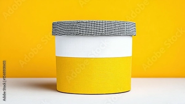 Obraz Decorative cylindrical container with contrasting colors and patterned trim.