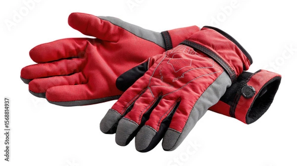 Obraz Red-gray working glove:A pair of working glove made with combination of red-gray color, protective gear in outdoor activity and workshop.