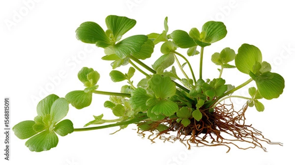 Obraz Floating Plant: A vibrant aquatic plant gracefully thrives, showcasing its lush green leaves and intricate root system, floating delicately, symbolizing serenity and nature's design.