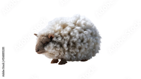 Obraz Sheep standing: A cute sheep with its fluffy white wool stands calmly, casting a soft shadow on the ground.