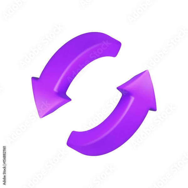 Fototapeta Two arrows switch vector 3d icon. Cartoon purple exchange symbol. Repeat transaction illustration isolated