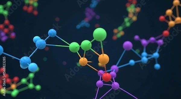 Fototapeta Colorful Molecular Structures Connecting Science Concept