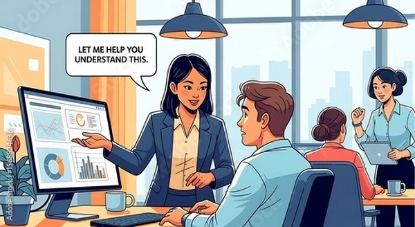 Fototapeta Explaining Business Data in an Office Setting