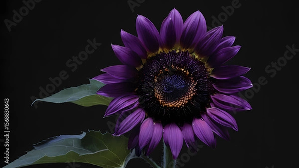 Fototapeta Purple sunflower blooms vibrantly against a dark background showcasing unique colors and intricate petal details Generative AI