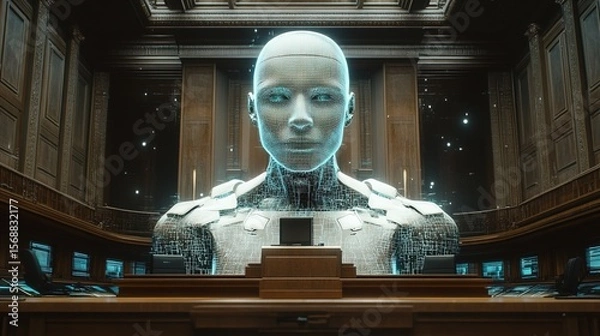 Fototapeta A futuristic AI court system where decisions are made through unbiased algorithms 