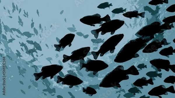 Fototapeta School of fish silhouette underwater flow set, no logos, no brands