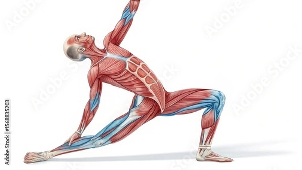 Fototapeta Anatomical Yoga Pose: A detailed anatomical illustration of a person performing a yoga pose, highlighting the intricate network of muscles and bones involved in the movement.