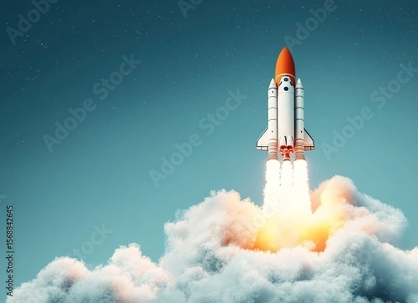 Fototapeta Space shuttle launch, dramatic clouds