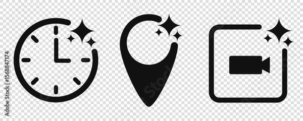 Obraz AI icon set. Time,  Location and Video artificial intelligence.
