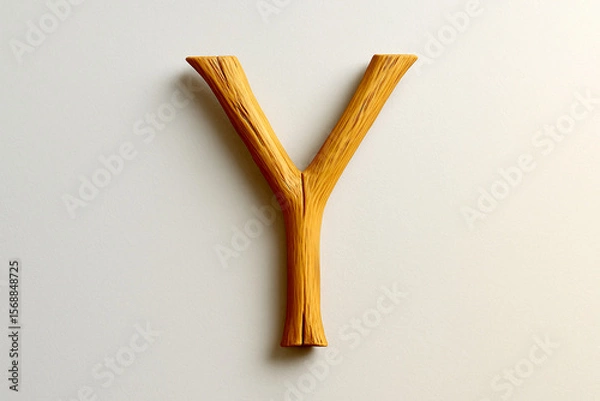 Fototapeta Minimalist Bamboo Wood Letter Y – Split Branch Design with Fine Grain Texture on Light Gray Background for Eco-Friendly Typography and Natural Interior Styling Concepts