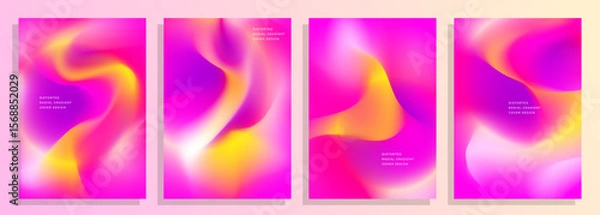 Fototapeta abstract colorful purple pink yellow light distorted radial gradient cover poster flyer a4 size background design set